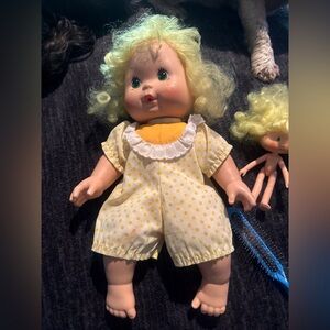 Charming Yellow Polka Dot Doll with Blue Brush